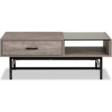 Fenwick Rectangular Lift Top Cocktail Table In Whitetail Brown and Smoke Glass