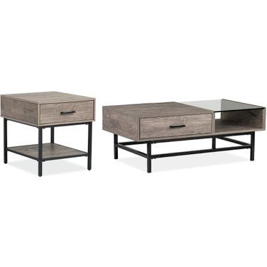 Fenwick Rectangular Lift Top Occasional Table Set In Whitetail Brown and Smoke Glass