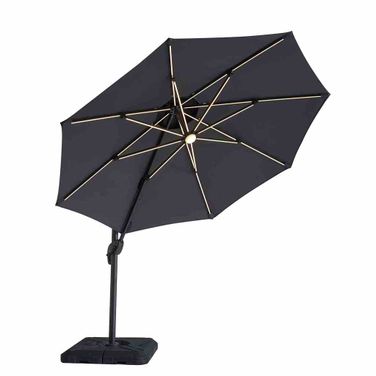 Fera 10 Foot Round Umbrella In LED Bulb In Gray