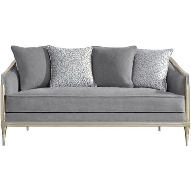 Fernando Loveseat with 4 Pillows In Champagne and Gray