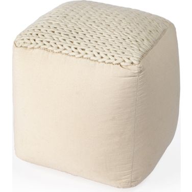 Fernandos 20 Inch Woven Pouffe In Cream and Ivory