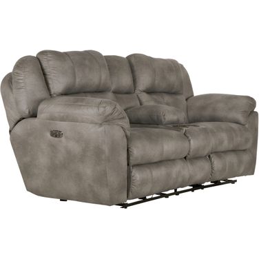 Ferrington Power Lay Flat Reclining Console Loveseat w/ Power Headrest and Lumbar (Steel)