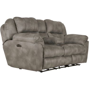 Ferrington Power Lay Flat Reclining Loveseat w/ Console (Steel)