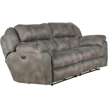 Ferrington Power Lay Flat Reclining Sofa w/ Power Headrest and Lumbar (Steel)