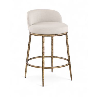 Ferro Linen Textured Performance Fabric Upholstered Counter Stool In Beige