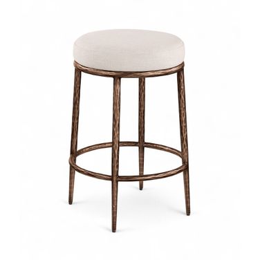 Ferro Linen Textured Performance Fabric Upholstered Counter Stool In Beige