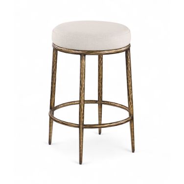 Ferro Linen Textured Performance Fabric Upholstered Counter Stool In Beige