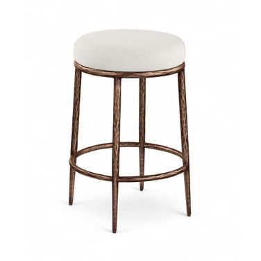 Ferro Linen Textured Performance Fabric Upholstered Counter Stool In Cream
