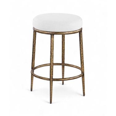 Ferro Linen Textured Performance Fabric Upholstered Counter Stool In White