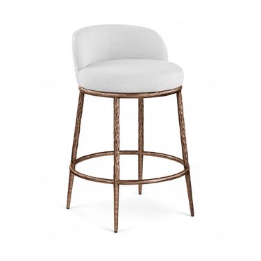 Ferro Linen Textured Performance Fabric Upholstered Counter Stool In White