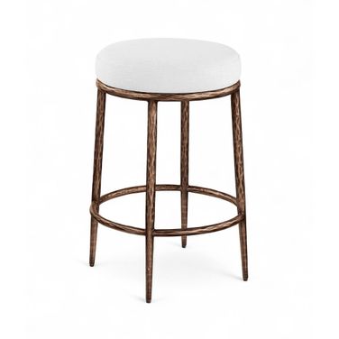 Ferro Linen Textured Performance Fabric Upholstered Counter Stool In White