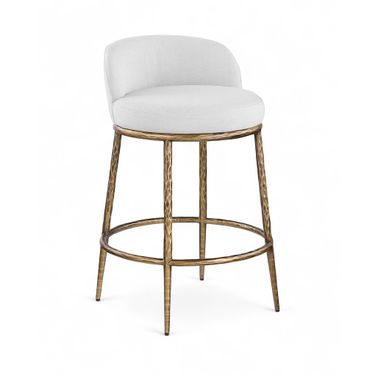 Ferro Linen Textured Performance Fabric Upholstered Counter Stool In White