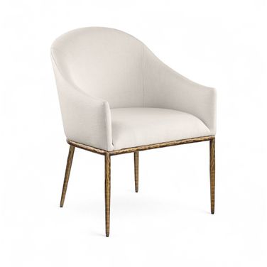 Ferro Linen Textured Performance Fabric Upholstered Dining Arm Chair In Beige