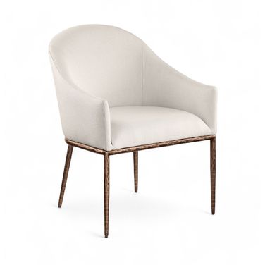 Ferro Linen Textured Performance Fabric Upholstered Dining Arm Chair In Beige