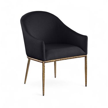 Ferro Linen Textured Performance Fabric Upholstered Dining Arm Chair In Black