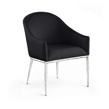 Ferro Linen Textured Performance Fabric Upholstered Dining Arm Chair In Black