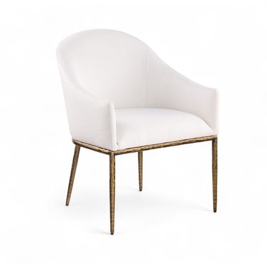 Ferro Linen Textured Performance Fabric Upholstered Dining Arm Chair In Cream