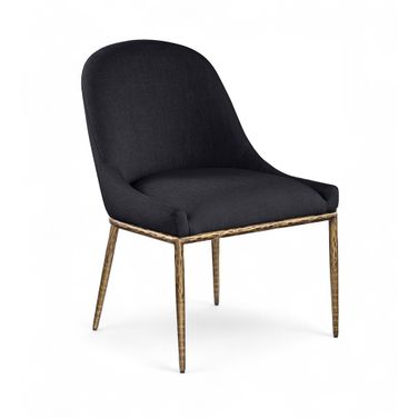 Ferro Linen Textured Performance Fabric Upholstered Dining Side Chair In Black