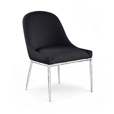 Ferro Linen Textured Performance Fabric Upholstered Dining Side Chair In Black