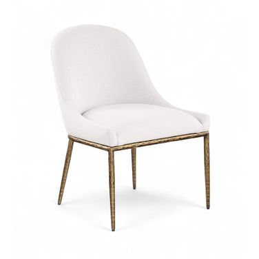 Ferro Linen Textured Performance Fabric Upholstered Dining Side Chair In Cream