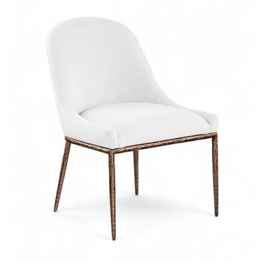 Ferro Linen Textured Performance Fabric Upholstered Dining Side Chair In White