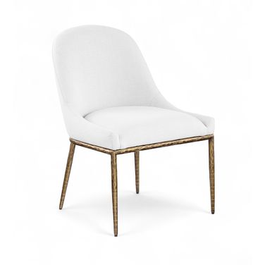 Ferro Linen Textured Performance Fabric Upholstered Dining Side Chair In White
