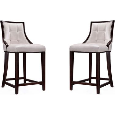 Fifth Ave Counter Stool in Pearl White and Walnut (Set of 2)