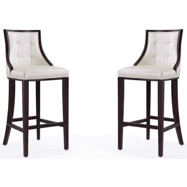 Fifth Avenue Bar Stool in Pearl White and Walnut (Set of 2)