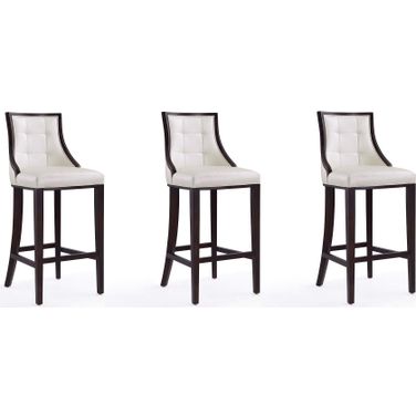 Fifth Avenue Bar Stool in Pearl White and Walnut (Set of 3)