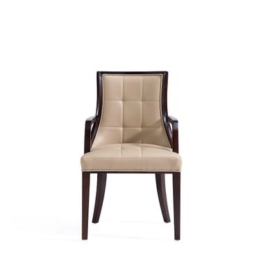 Fifth Avenue Faux Leather Dining Armchair In Tan and Walnut