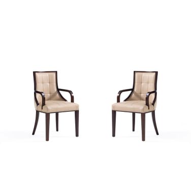 Fifth Avenue Faux Leather Dining Armchair Set of 2 In Tan and Walnut
