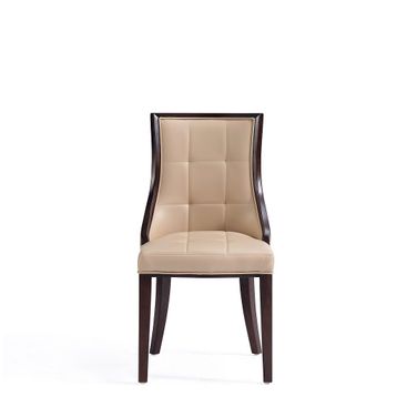 Fifth Avenue Faux Leather Dining Chair Set of 2 In Tan and Walnut