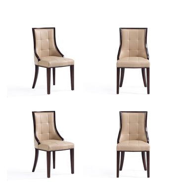 Fifth Avenue Faux Leather Dining Chair Set of 4 In Tan and Walnut
