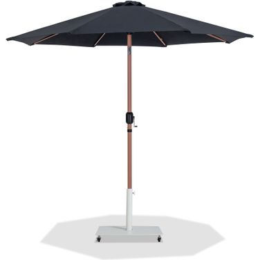 Fiji Aluminum Patio Umbrella with Base Sets In Black Fabric and Teak