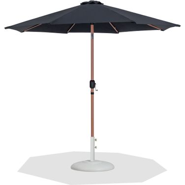 Fiji Aluminum Patio Umbrella with Base Sets In Black Fabric and Teak