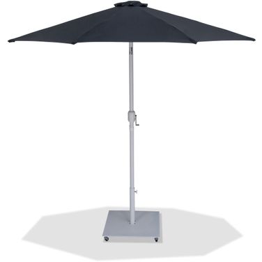 Fiji Aluminum Patio Umbrella with Base Sets In Matte White and Black Fabric