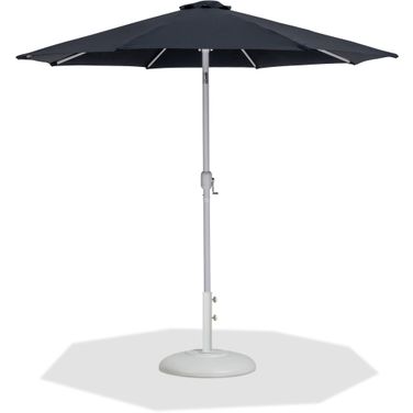 Fiji Aluminum Patio Umbrella with Base Sets In Matte White and Black Fabric