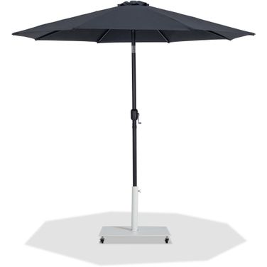 Fiji Aluminum Patio Umbrella with Base Sets In Matte Black and Black Fabric