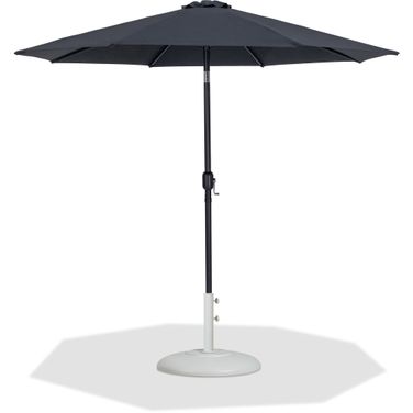 Fiji Aluminum Patio Umbrella with Base Sets In Matte Black and Black Fabric