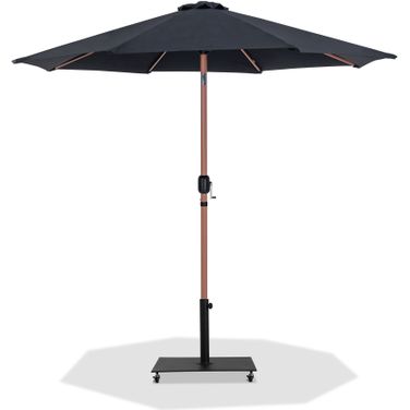 Fiji Aluminum Patio Umbrella with Base Sets In Black Fabric and Teak