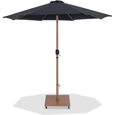 Fiji Aluminum Patio Umbrella with Base Sets In Black Fabric and Teak