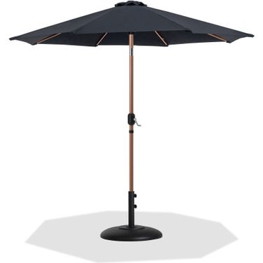 Fiji Aluminum Patio Umbrella with Base Sets In Black Fabric and Teak