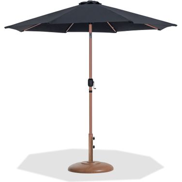 Fiji Aluminum Patio Umbrella with Base Sets In Black Fabric and Teak