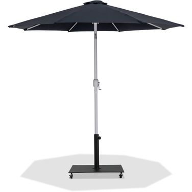 Fiji Aluminum Patio Umbrella with Base Sets In Black Fabric and Matte White