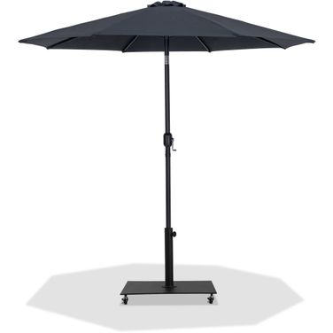 Fiji Aluminum Patio Umbrella with Base Sets In Black Fabric and Matte Black