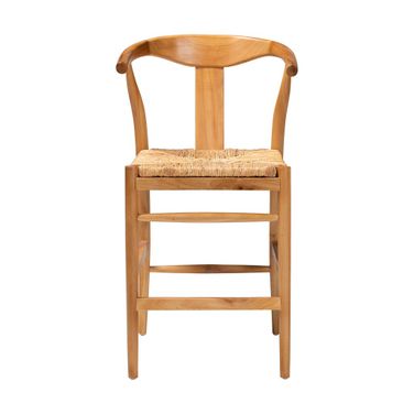 Fika Counter Stool with Woven Seagrass Seat In Honey and Natural Brown