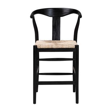 Fika Wishbone Counter Stool with Handwoven Seagrass Seat In Black and Brown