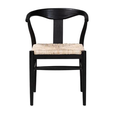 Fika Wishbone Dining Chair with Handwoven Seagrass Seat In Black and Brown