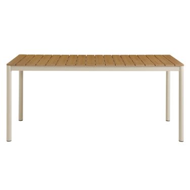 Finn 71 Inch Outdoor Patio Aluminum Dining Table With Faux Wood Top In Natural