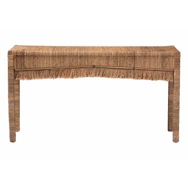 Fiona Handwoven Seagrass Console Table with Fringe Detailing In Natural Brown